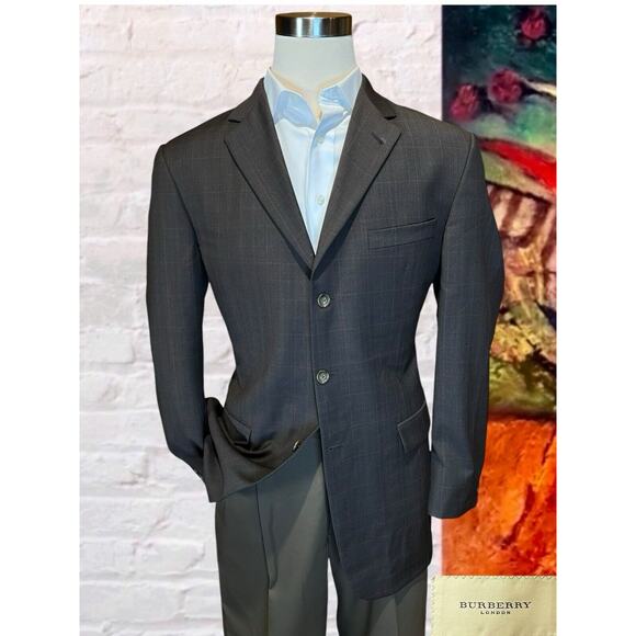 Burberry Other - Burberry London 42L Brown Blue Tan Plaid Designer Blazer Sport Coat Jacket